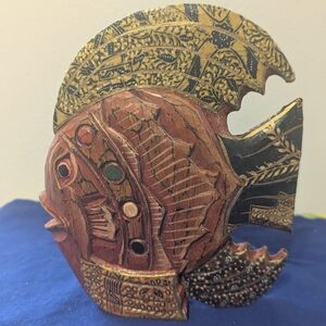 Artistic Wooden Hand Carved Fish Figurine.